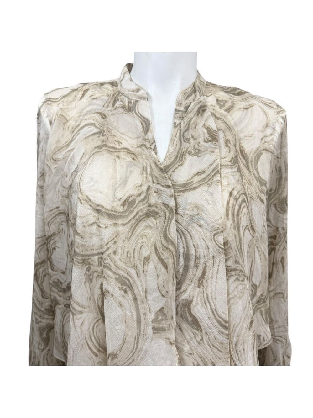 Chico's Blouse Size XL Beige Brown Marble Print - Picture 2 of 9